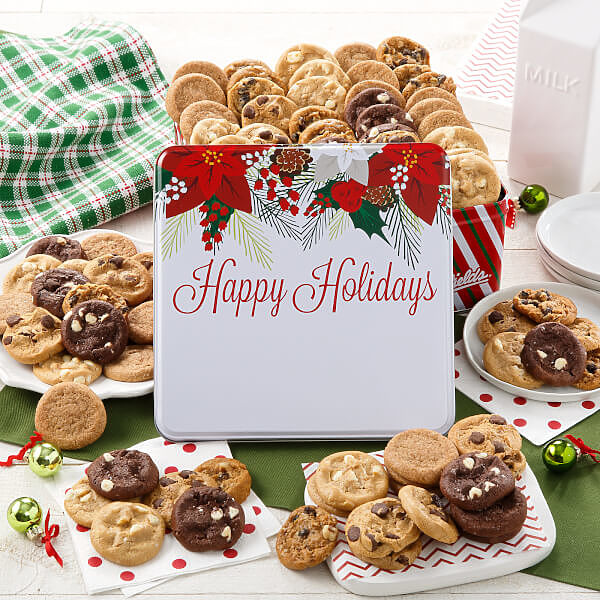 Custom Happy Holidays Poinsettia 90 Nibblers Tin Custom Happy Holidays Poinsettia 90 Nibblers Tin