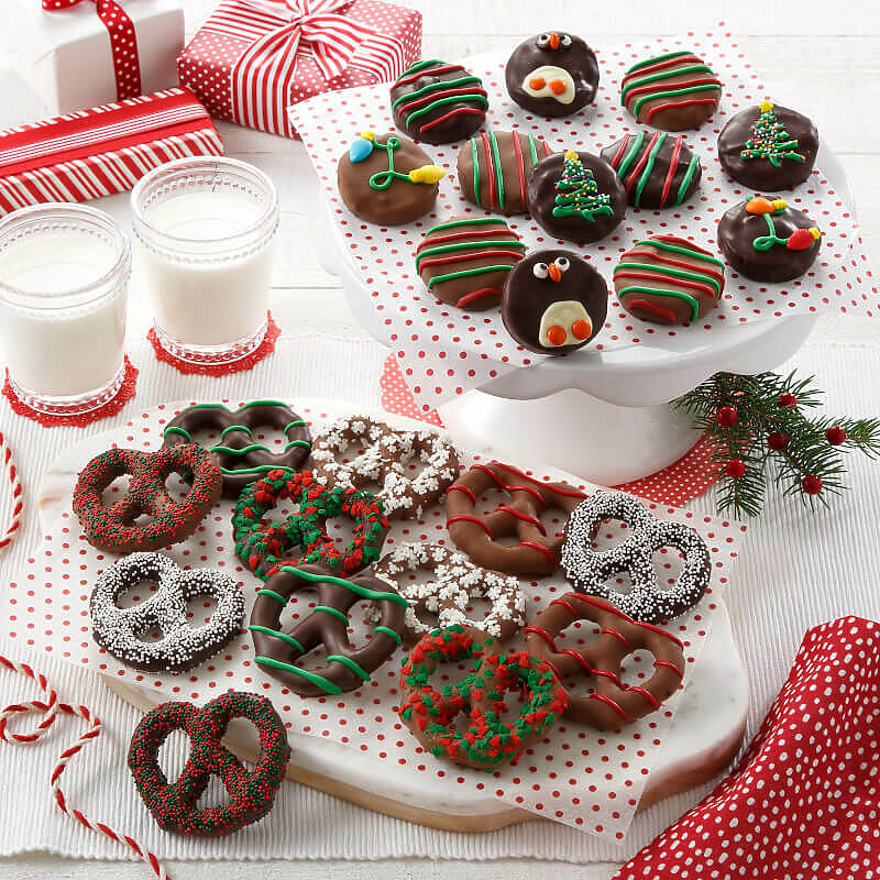 Holiday Belgian Chocolate-Covered Pretzels Nibblers Holiday Belgian Chocolate-Covered Pretzels Nibblers