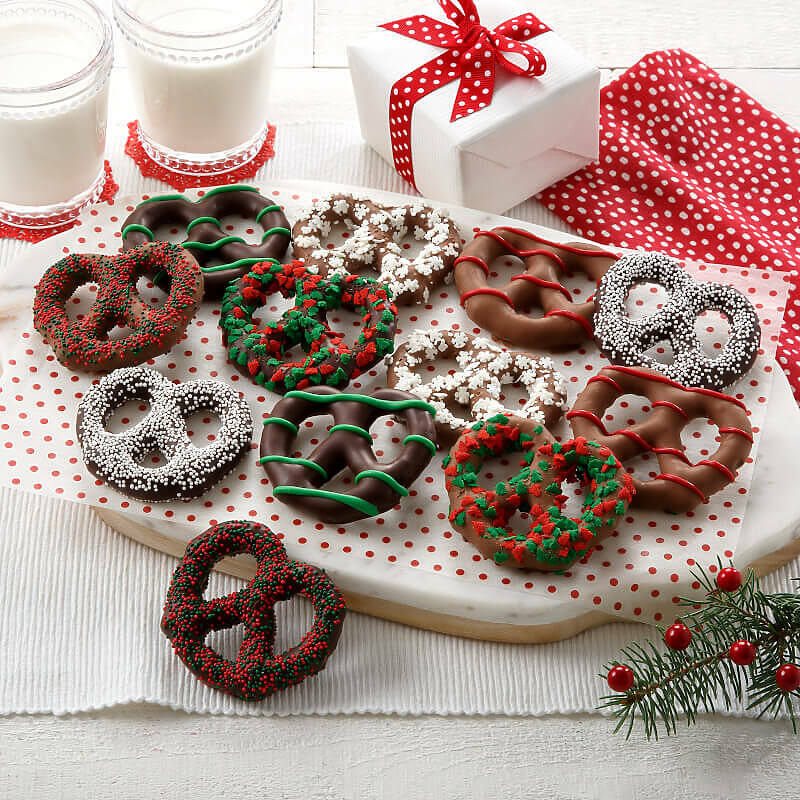 Holiday Belgian Chocolate-Covered Pretzel Knots Holiday Belgian Chocolate-Covered Pretzel Knots