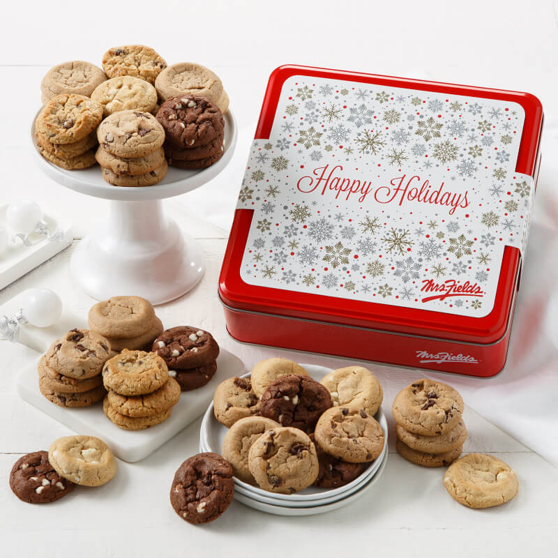 Happy Holidays 48 Nibblers Bite-Sized Cookies Tin
