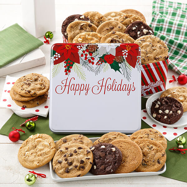 Custom Two Full Dozen Happy Holiday Poinsettia Tin Custom Two Full Dozen Happy Holiday Poinsettia Tin